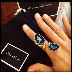 Oscar de la Renta large crystal teardrop ring
